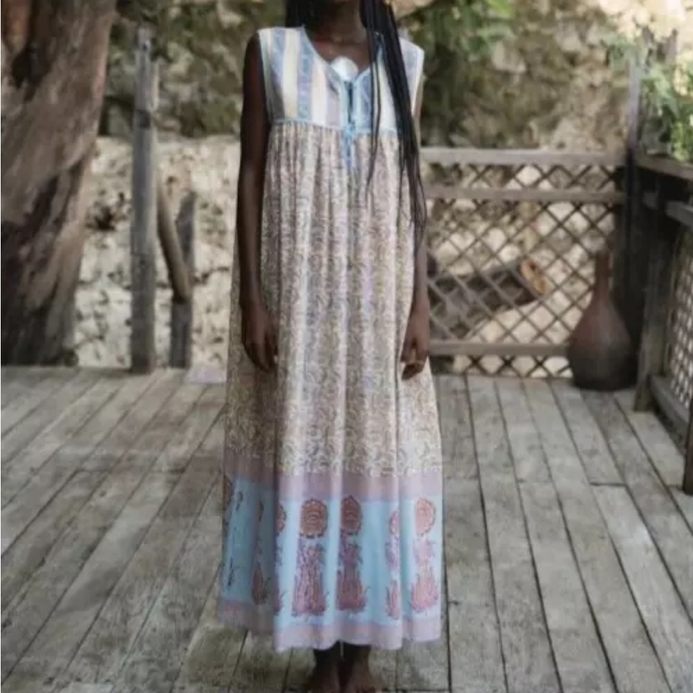 Daughters of India Tan Sundress Sleeveless Maxi Casual